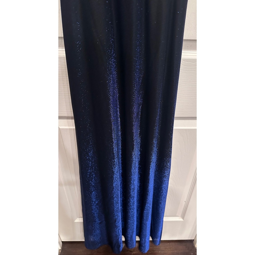 Cache Betsy Adam 6 Navy Blue Metallic Sparkly Sequin Maxi Gown Formal Evening S - Picture 5 of 10